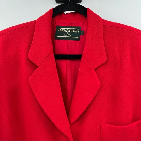 J. Mclaughlin For Sanyo Red Lined Long Sleeve Button Up Notched Lapel Blazer - Picture 2 of 14